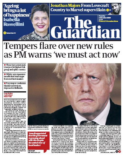 The Guardian Newspaper Front Page for 13 October 2020