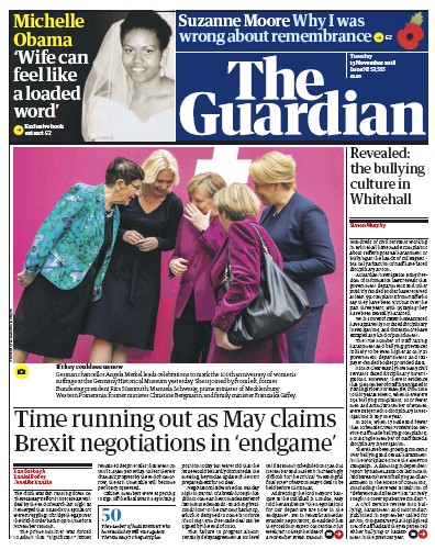 The Guardian Newspaper Front Page for 13 November 2018