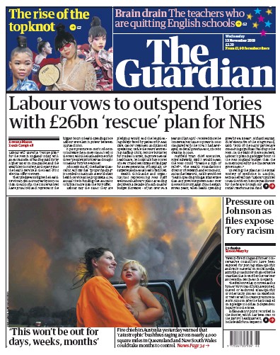 The Guardian Newspaper Front Page for 13 November 2019