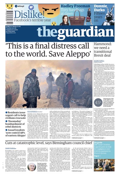The Guardian (UK) Newspaper Front Page for 13 December 2016