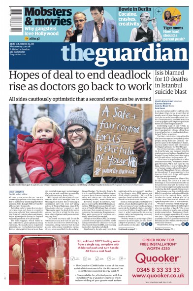 The Guardian (UK) Newspaper Front Page for 13 January 2016