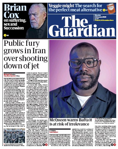 The Guardian Newspaper Front Page for 13 January 2020