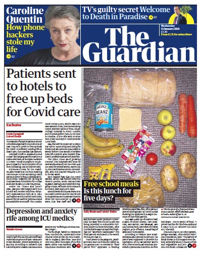 The Guardian (UK) Newspaper Front Page for 13 January 2021