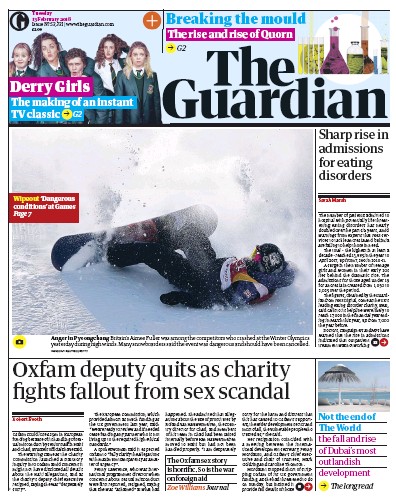 The Guardian (UK) Newspaper Front Page for 13 February 2018