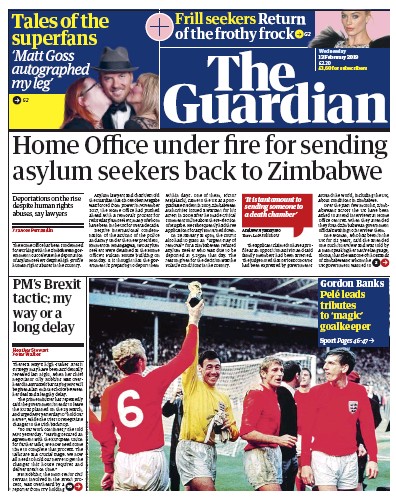 The Guardian (UK) Newspaper Front Page for 13 February 2019