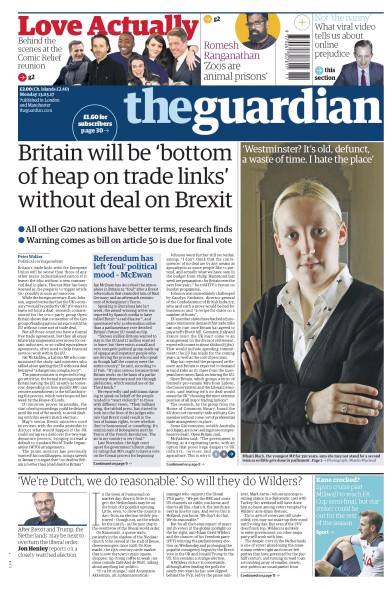 The Guardian Newspaper Front Page for 13 March 2017