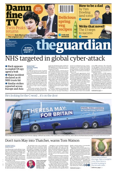 The Guardian (UK) Newspaper Front Page for 13 May 2017