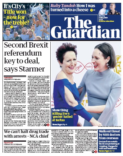 The Guardian Newspaper Front Page for 13 May 2019