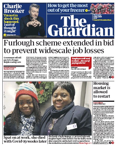 The Guardian Newspaper Front Page for 13 May 2020