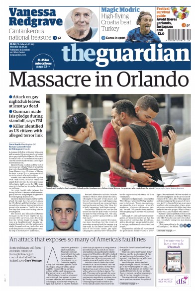 The Guardian Newspaper Front Page for 13 June 2016