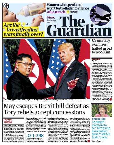 The Guardian Newspaper Front Page for 13 June 2018