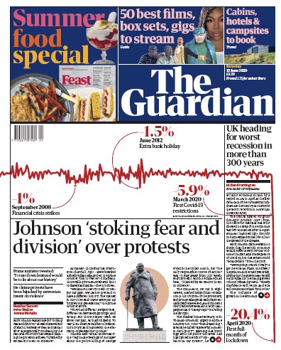 The Guardian Newspaper Front Page for 13 June 2020