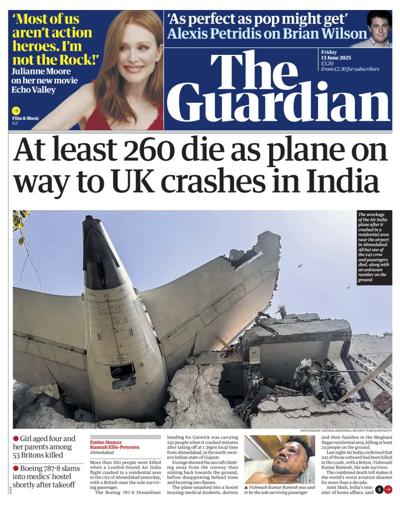 The Guardian (UK) Newspaper Front Page for 13 June 2025