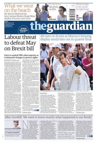 The Guardian Newspaper Front Page for 13 July 2017