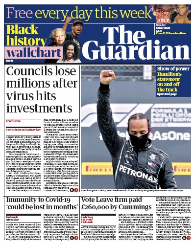 The Guardian (UK) Newspaper Front Page for 13 July 2020