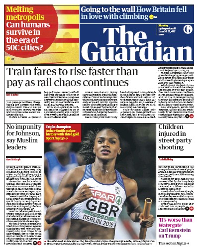 The Guardian Newspaper Front Page for 13 August 2018