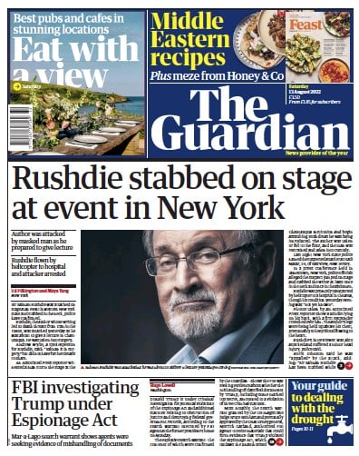 The Guardian (UK) Newspaper Front Page for 13 August 2022