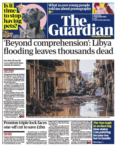 The Guardian (UK) Newspaper Front Page for 13 September 2023