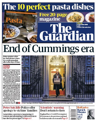 The Guardian Newspaper Front Page for 14 November 2020