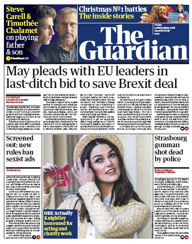 The Guardian Newspaper Front Page for 14 December 2018