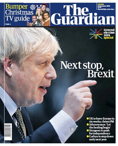 The Guardian Newspaper Front Page for 14 December 2019