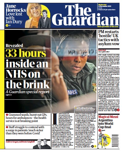 The Guardian (UK) Newspaper Front Page for 14 December 2022