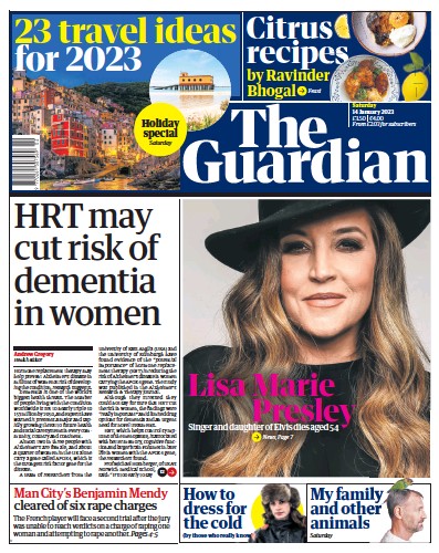 The Guardian (UK) Newspaper Front Page for 14 January 2023