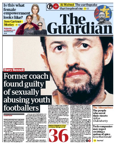 The Guardian Newspaper Front Page for 14 February 2018