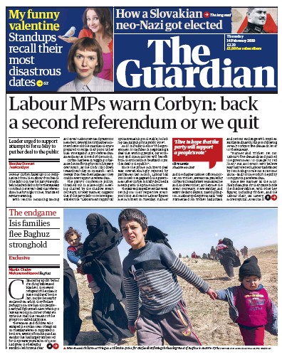 The Guardian Newspaper Front Page for 14 February 2019