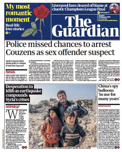 The Guardian (UK) Newspaper Front Page for 14 February 2023