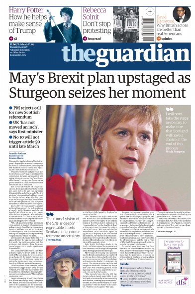 The Guardian Newspaper Front Page for 14 March 2017