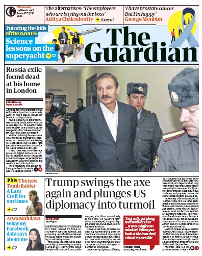 The Guardian Newspaper Front Page for 14 March 2018