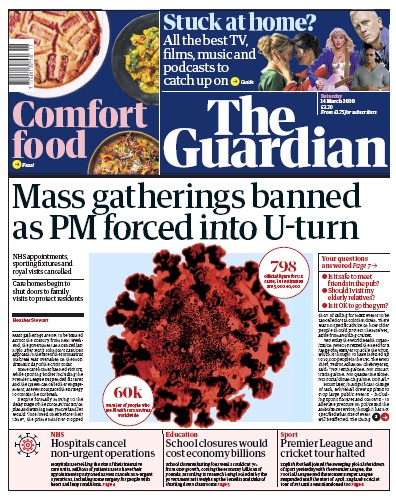The Guardian Newspaper Front Page for 14 March 2020
