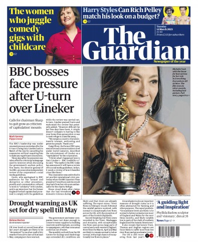 The Guardian (UK) Newspaper Front Page for 14 March 2023