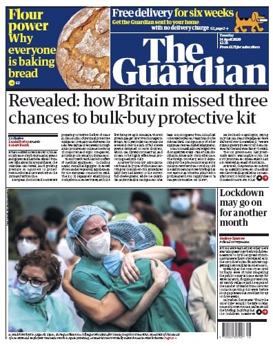 The Guardian Newspaper Front Page for 14 April 2020
