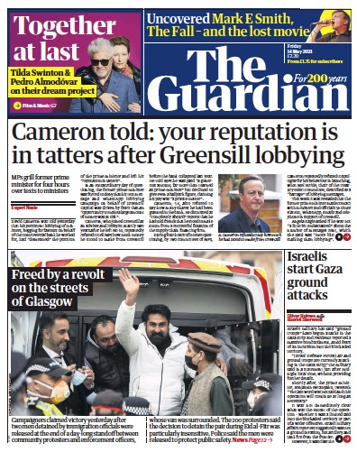 The Guardian Newspaper Front Page for 14 May 2021