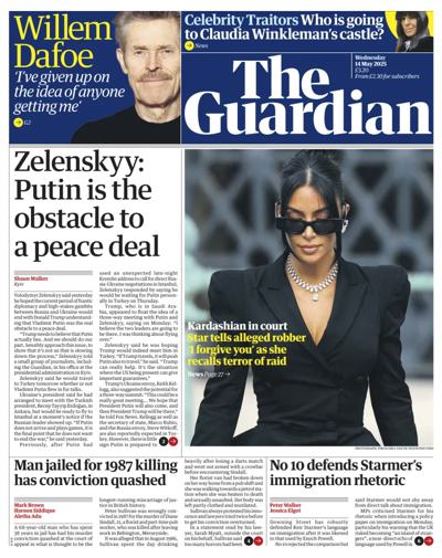 The Guardian (UK) Newspaper Front Page for 14 May 2025