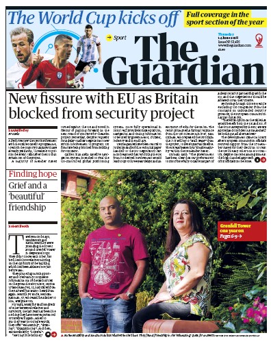 The Guardian Newspaper Front Page for 14 June 2018