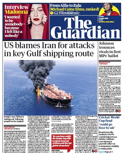 The Guardian Newspaper Front Page for 14 June 2019