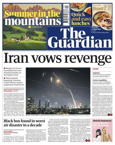 The Guardian (UK) Newspaper Front Page for 14 June 2025