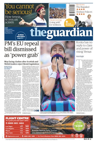 The Guardian (UK) Newspaper Front Page for 14 July 2017