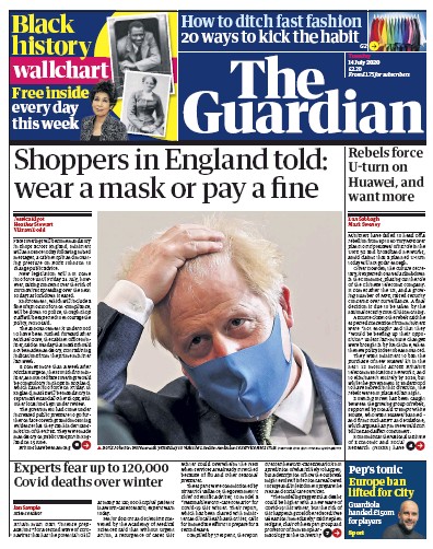 The Guardian Newspaper Front Page for 14 July 2020