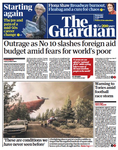 The Guardian (UK) Newspaper Front Page for 14 July 2021