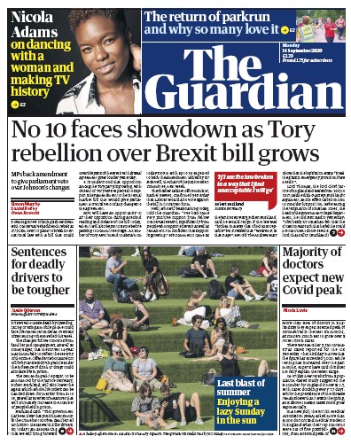 The Guardian Newspaper Front Page for 14 September 2020