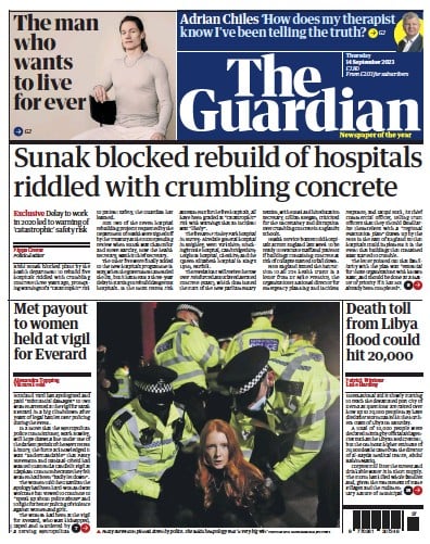 The Guardian (UK) Newspaper Front Page for 14 September 2023