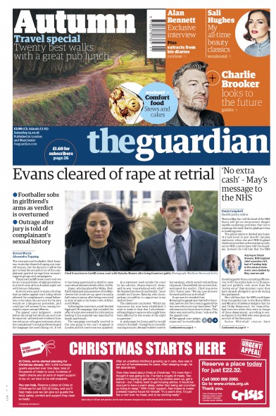 The Guardian Newspaper Front Page for 15 October 2016