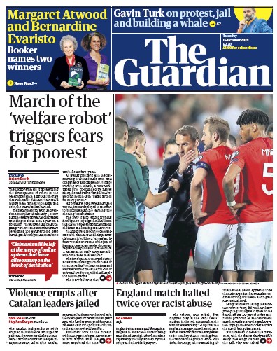 The Guardian (UK) Newspaper Front Page for 15 October 2019