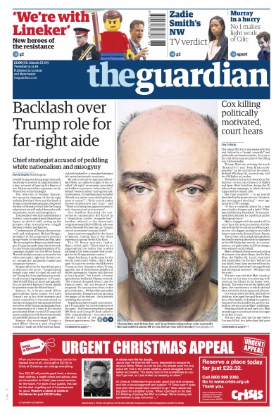 The Guardian Newspaper Front Page for 15 November 2016