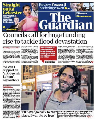 The Guardian (UK) Newspaper Front Page for 15 November 2019