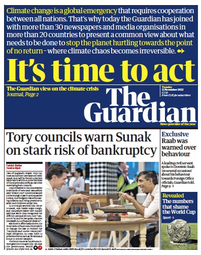 The Guardian (UK) Newspaper Front Page for 15 November 2022